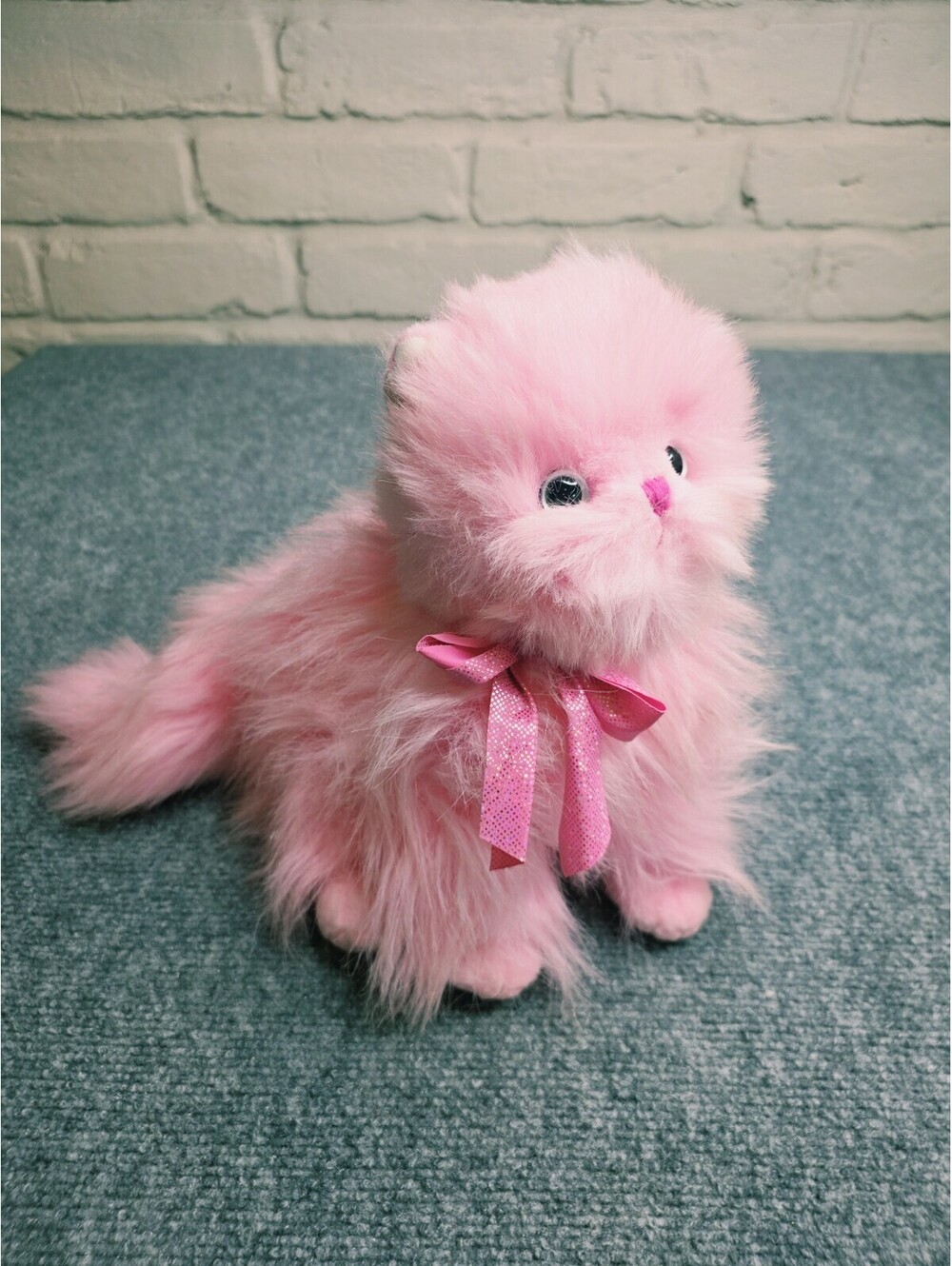 VTG 2004 Ty Pinkys ORCHID The Pink Persian Cat 12" Long Hair Plush Shimmer Bow